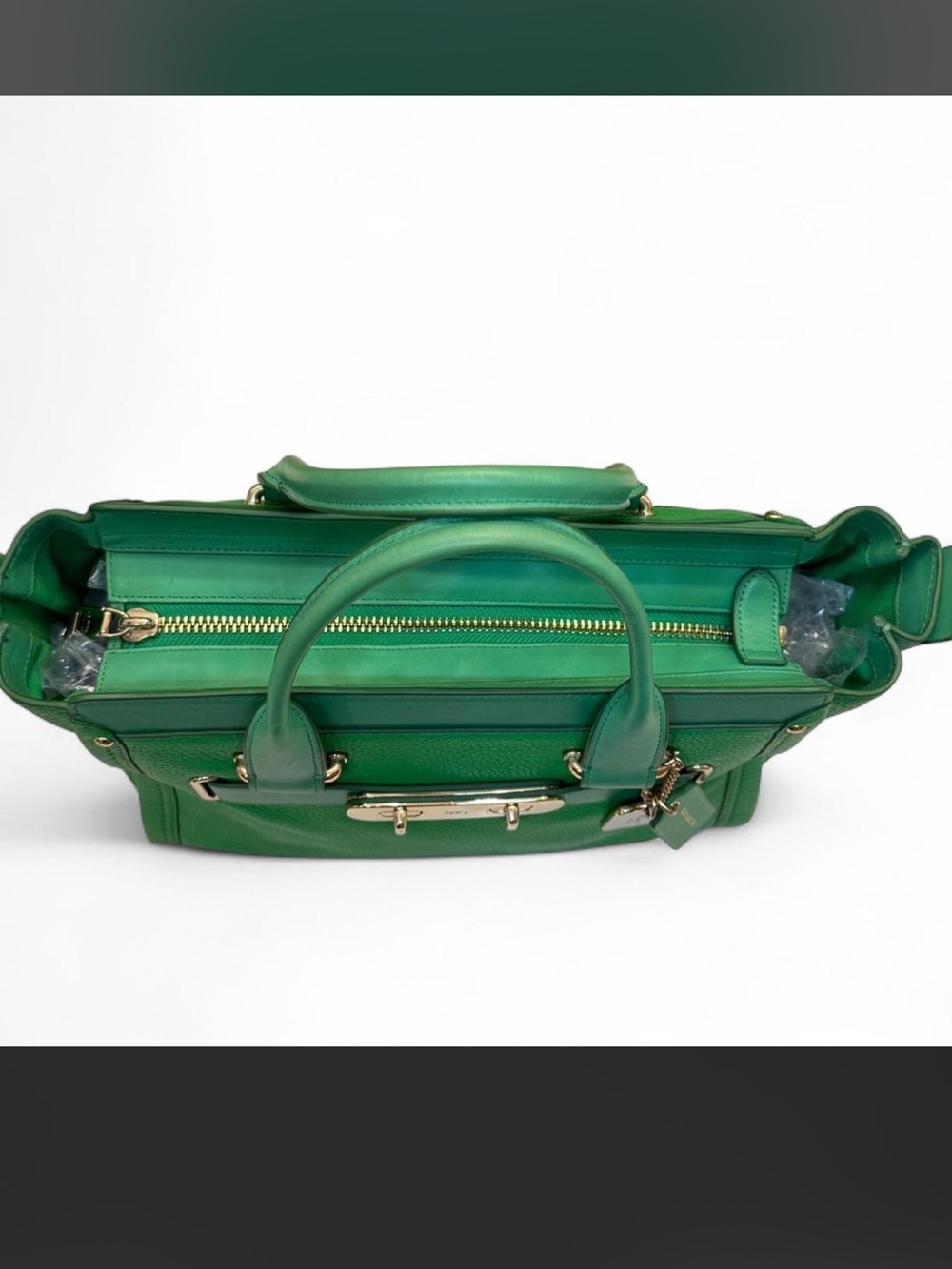COACH Swagger Carryall 27 Satchel Pebble Leather Kelly Green | Style 34408 - Picture 6 of 13